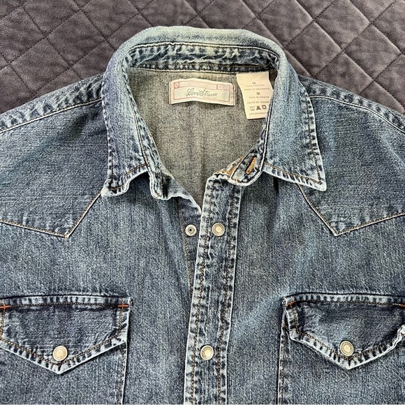 Levi Strauss Shirt Men Large Chambray Snap Button Western Blue Button Up Rodeo H - Picture 8 of 8